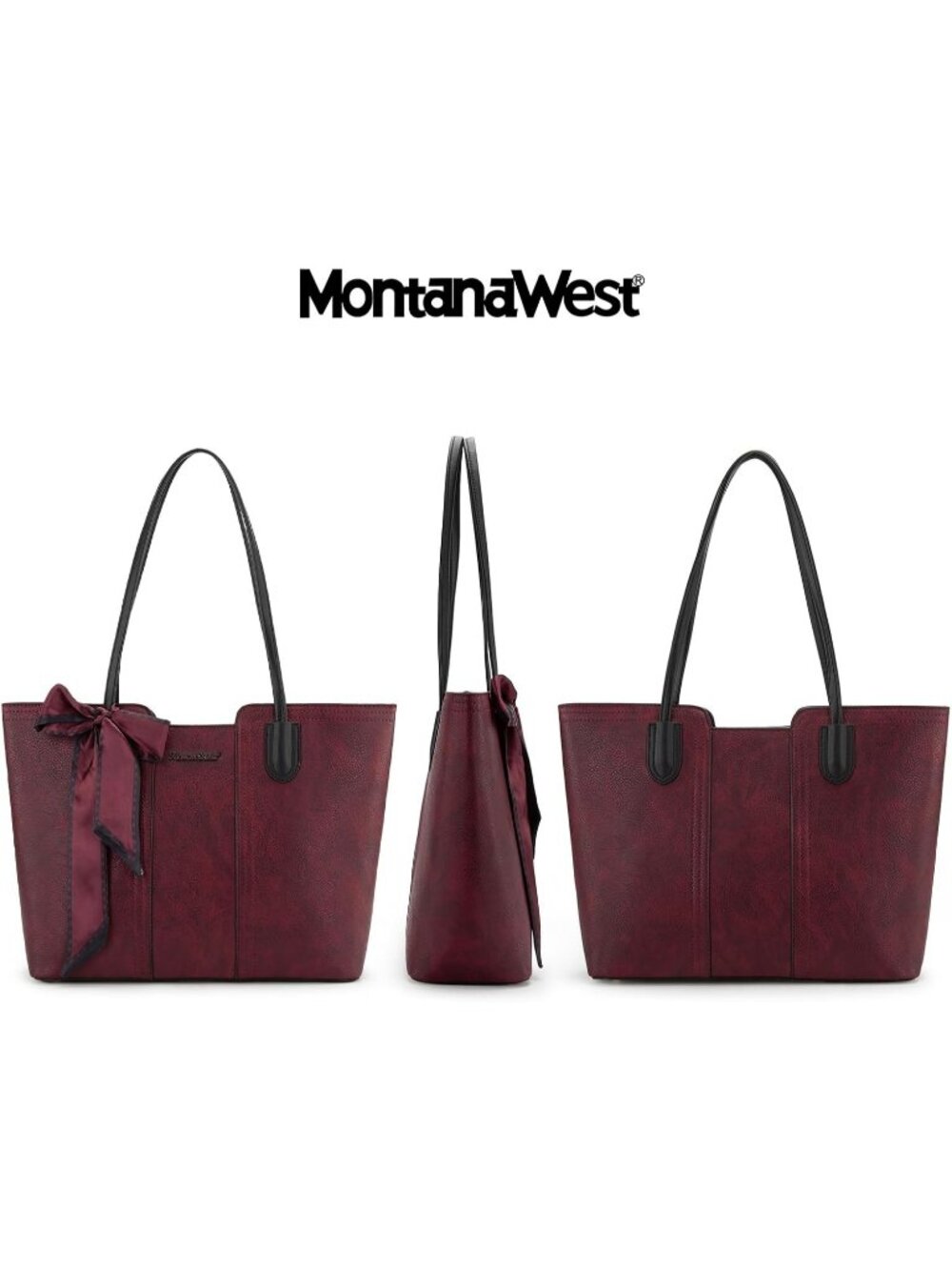 Montana West Women's Dahila Red Vegan Leather Top Zipper Handle Satchel Purses - Picture 4 of 6